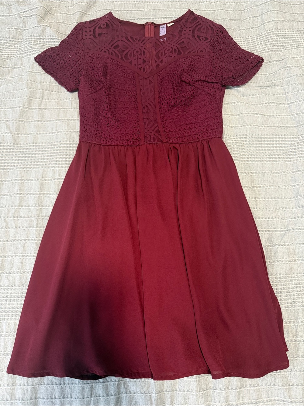 Francesca's Collections Burgundy Lace Bodice Fit & Flare Mini Dress